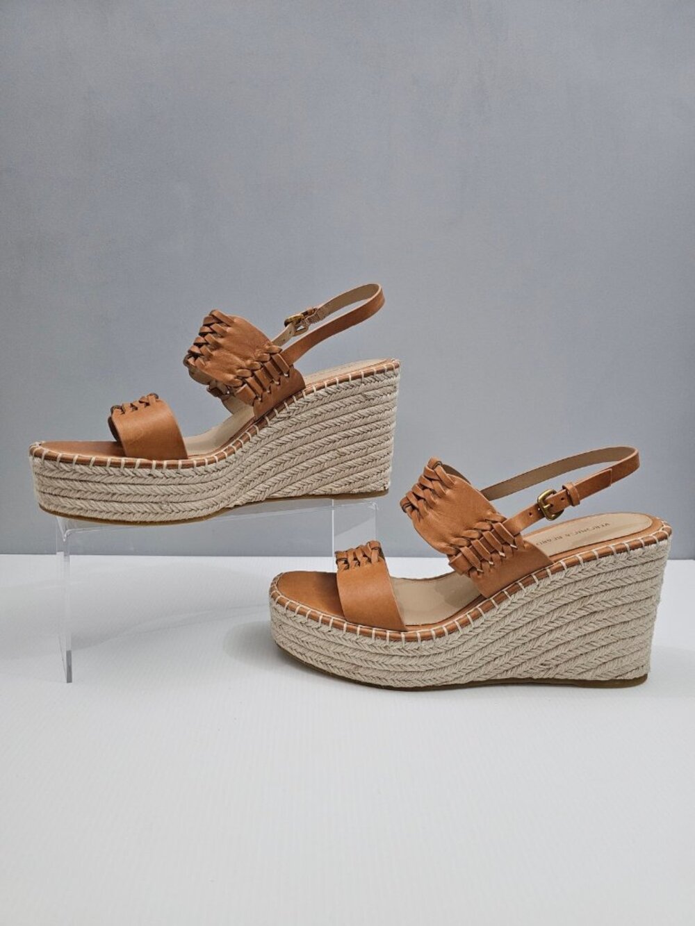 Veronica Beard Riya Wedge Espadrille Sandal Womens 10 Tan Leather Platform NEW - Picture 2 of 15